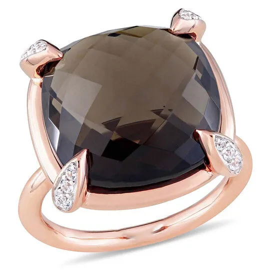 JMS always Rings Original 15 18 CT TGW CheckerboardCut Smokey Quartz and White Sapphire Cocktail Ring in 14k Rose Gold JMS always Rings Original 15 18 CT TGW CheckerboardCut Smokey Quartz and White Sapphire Cocktail Ring in 14k Rose Gold