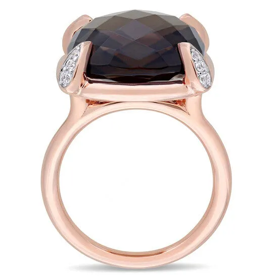 JMS always Rings Original 15 18 CT TGW CheckerboardCut Smokey Quartz and White Sapphire Cocktail Ring in 14k Rose Gold JMS always Rings Original 15 18 CT TGW CheckerboardCut Smokey Quartz and White Sapphire Cocktail Ring in 14k Rose Gold