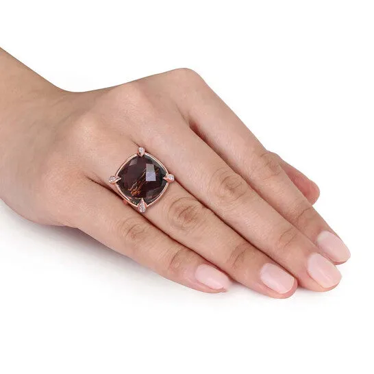 JMS always Rings Original 15 18 CT TGW CheckerboardCut Smokey Quartz and White Sapphire Cocktail Ring in 14k Rose Gold JMS always Rings Original 15 18 CT TGW CheckerboardCut Smokey Quartz and White Sapphire Cocktail Ring in 14k Rose Gold