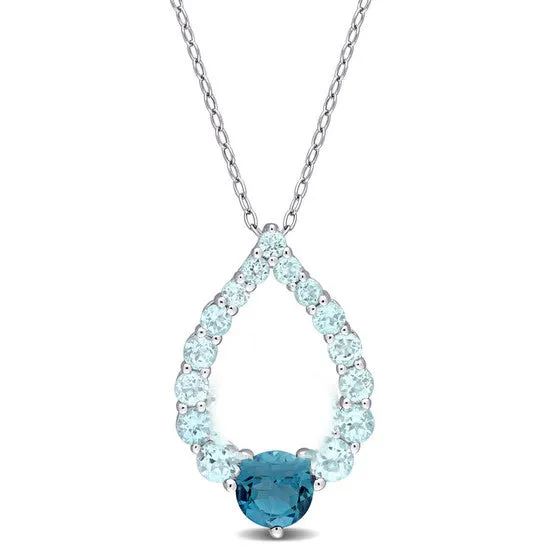 JMS always Rings Original AMOUR 2 34 CT TGW London Blue Topaz and Sky Blue Topaz Graduated Open Teardrop Pendant with Chain In Sterling Silver JMS always Rings Original AMOUR 2 34 CT TGW London Blue Topaz and Sky Blue Topaz Graduated Open Teardrop Pendant with Chain In Sterling Silver