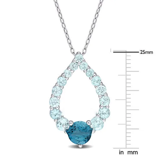JMS always Rings Original AMOUR 2 34 CT TGW London Blue Topaz and Sky Blue Topaz Graduated Open Teardrop Pendant with Chain In Sterling Silver JMS always Rings Original AMOUR 2 34 CT TGW London Blue Topaz and Sky Blue Topaz Graduated Open Teardrop Pendant with Chain In Sterling Silver
