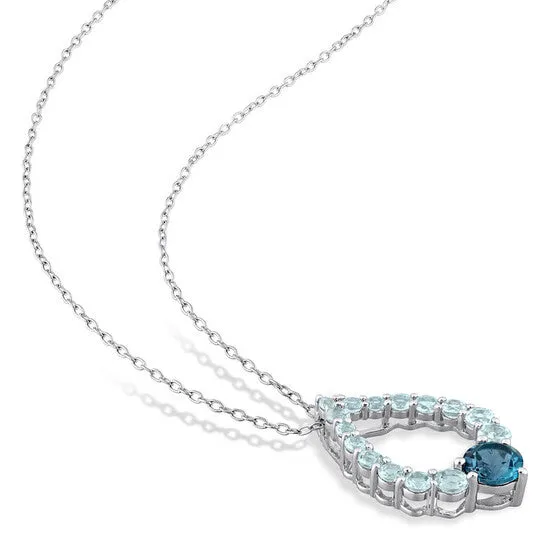 JMS always Rings Original AMOUR 2 34 CT TGW London Blue Topaz and Sky Blue Topaz Graduated Open Teardrop Pendant with Chain In Sterling Silver JMS always Rings Original AMOUR 2 34 CT TGW London Blue Topaz and Sky Blue Topaz Graduated Open Teardrop Pendant with Chain In Sterling Silver