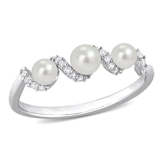 JMS always Rings Original Amour Cultured Freshwater Pearl and 14 CT TGW Created White SapphireSwirl Ring in Sterling Silver JMS always Rings Original Amour Cultured Freshwater Pearl and 14 CT TGW Created White SapphireSwirl Ring in Sterling Silver