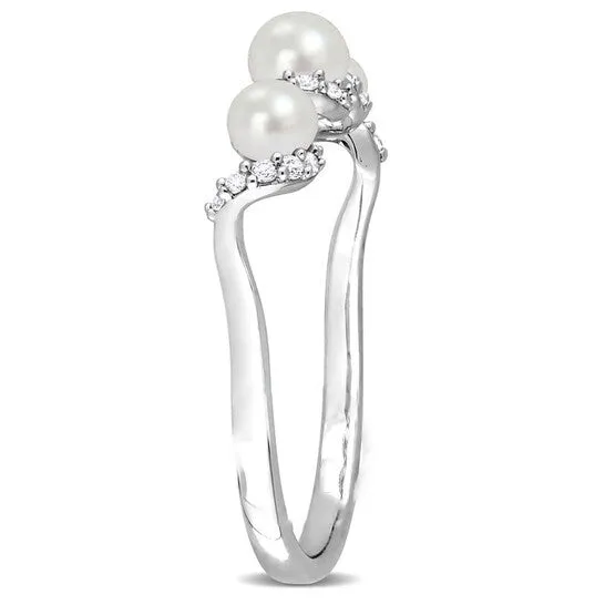 JMS always Rings Original Amour Cultured Freshwater Pearl and 14 CT TGW Created White SapphireSwirl Ring in Sterling Silver JMS always Rings Original Amour Cultured Freshwater Pearl and 14 CT TGW Created White SapphireSwirl Ring in Sterling Silver
