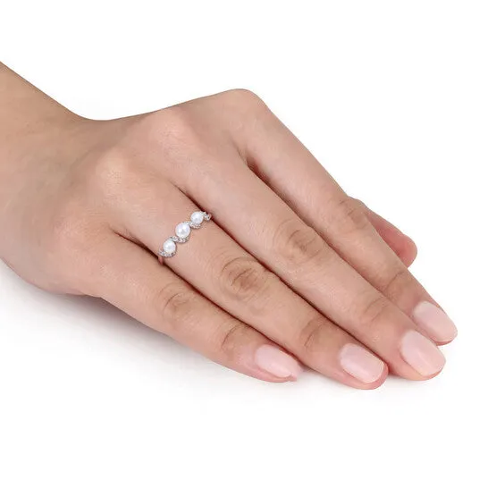 JMS always Rings Original Amour Cultured Freshwater Pearl and 14 CT TGW Created White SapphireSwirl Ring in Sterling Silver JMS always Rings Original Amour Cultured Freshwater Pearl and 14 CT TGW Created White SapphireSwirl Ring in Sterling Silver