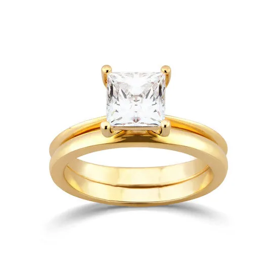 JMS always Rings Original DiamondMuse 150 cttw Yellow Gold Plated Over Sterling Silver Princess Cut Square Swarovski Diamond Womens Bridal Set JMS always Rings Original DiamondMuse 150 cttw Yellow Gold Plated Over Sterling Silver Princess Cut Square Swarovski Diamond Womens Bridal Set