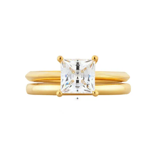 JMS always Rings Original DiamondMuse 150 cttw Yellow Gold Plated Over Sterling Silver Princess Cut Square Swarovski Diamond Womens Bridal Set JMS always Rings Original DiamondMuse 150 cttw Yellow Gold Plated Over Sterling Silver Princess Cut Square Swarovski Diamond Womens Bridal Set