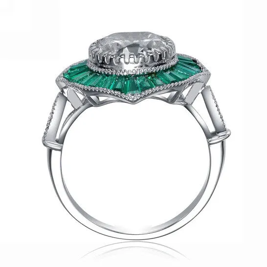 JMS always Rings Original Megan Walford Classy Sterling Silver Baguette Green Cubic Zirconia Cocktail Ring JMS always Rings Original Megan Walford Classy Sterling Silver Baguette Green Cubic Zirconia Cocktail Ring