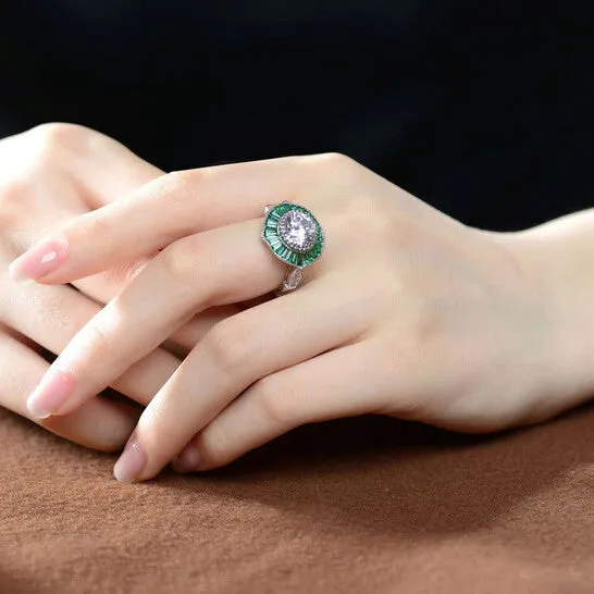 JMS always Rings Original Megan Walford Classy Sterling Silver Baguette Green Cubic Zirconia Cocktail Ring JMS always Rings Original Megan Walford Classy Sterling Silver Baguette Green Cubic Zirconia Cocktail Ring