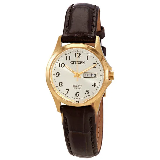 JMS always Watches Original Citizen Quartz Gold Dial Brown Leather Ladies Watch EQ200207P JMS always Watches Original Citizen Quartz Gold Dial Brown Leather Ladies Watch EQ200207P