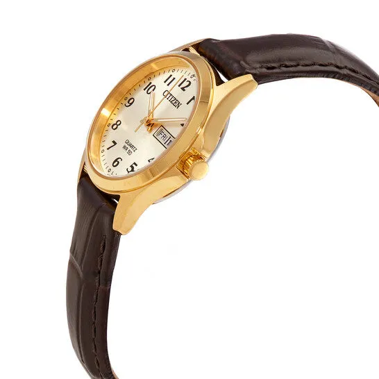 JMS always Watches Original Citizen Quartz Gold Dial Brown Leather Ladies Watch EQ200207P JMS always Watches Original Citizen Quartz Gold Dial Brown Leather Ladies Watch EQ200207P