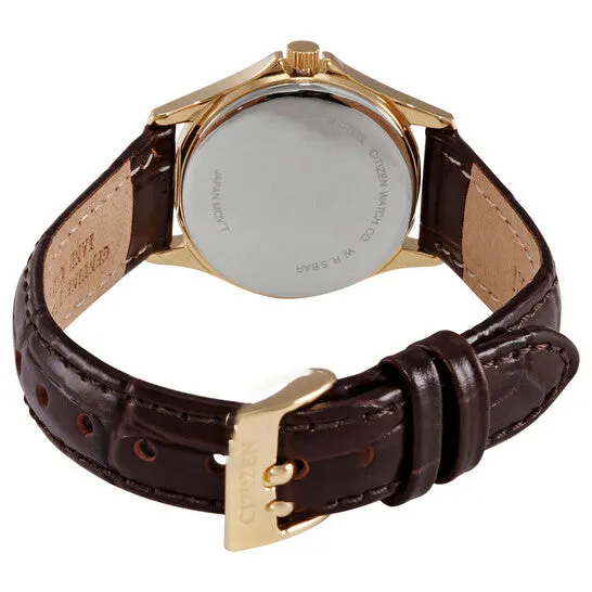 JMS always Watches Original Citizen Quartz Gold Dial Brown Leather Ladies Watch EQ200207P JMS always Watches Original Citizen Quartz Gold Dial Brown Leather Ladies Watch EQ200207P