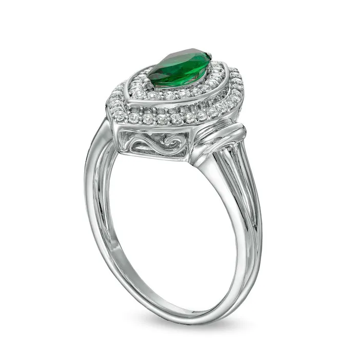 Marquise LabCreated Emerald and White Sapphire Collar Frame Ring in Sterling Silver Goldia Rings Marquise LabCreated Emerald and White Sapphire Collar Frame Ring in Sterling Silver Goldia Rings
