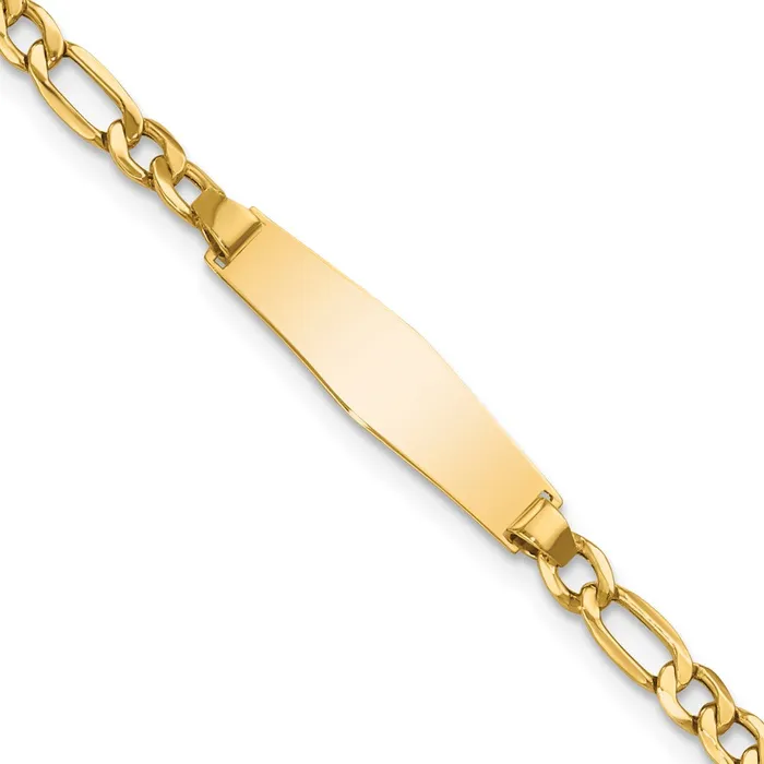 MDS 14k SemiSolid Soft Diamond Shape Figaro Link ID Bracelet Bracelets