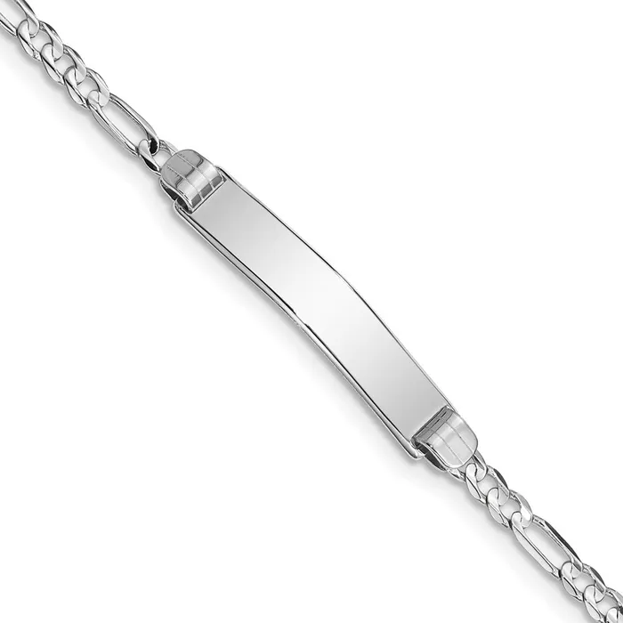MDS Bracelets Solid 14K White Gold Figaro Link ID Bracelet