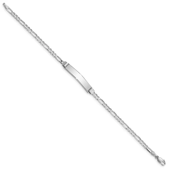 MDS Bracelets Solid 14K White Gold Figaro Link ID Bracelet MDS Bracelets Solid 14K White Gold Figaro Link ID Bracelet