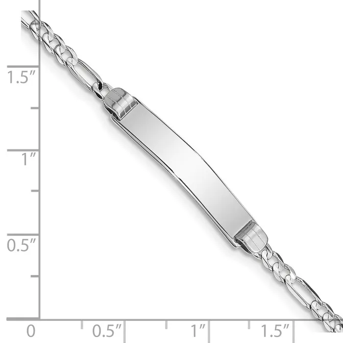 MDS Bracelets Solid 14K White Gold Figaro Link ID Bracelet MDS Bracelets Solid 14K White Gold Figaro Link ID Bracelet