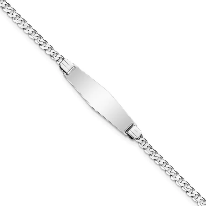 MDS Bracelets Solid 14K White Gold Flat Curb Link Soft Diamond Shape ID Bracelet MDS Bracelets Solid 14K White Gold Flat Curb Link Soft Diamond Shape ID Bracelet