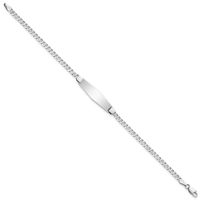 MDS Bracelets Solid 14K White Gold Flat Curb Link Soft Diamond Shape ID Bracelet MDS Bracelets Solid 14K White Gold Flat Curb Link Soft Diamond Shape ID Bracelet