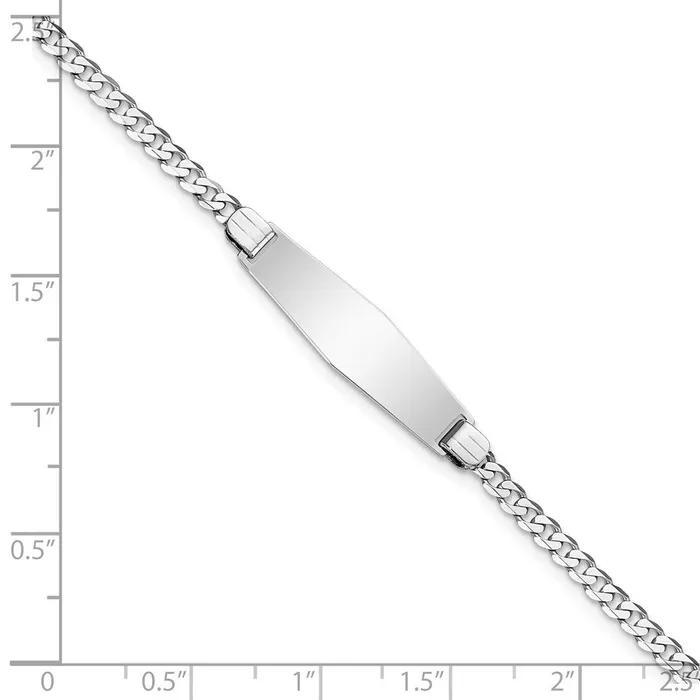 MDS Bracelets Solid 14K White Gold Flat Curb Link Soft Diamond Shape ID Bracelet MDS Bracelets Solid 14K White Gold Flat Curb Link Soft Diamond Shape ID Bracelet