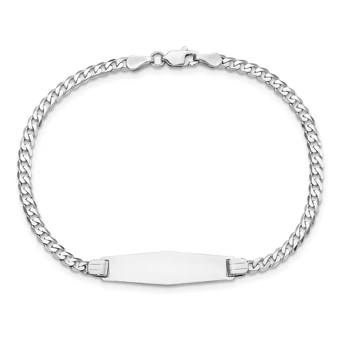 MDS Bracelets Solid 14K White Gold Flat Curb Link Soft Diamond Shape ID Bracelet MDS Bracelets Solid 14K White Gold Flat Curb Link Soft Diamond Shape ID Bracelet