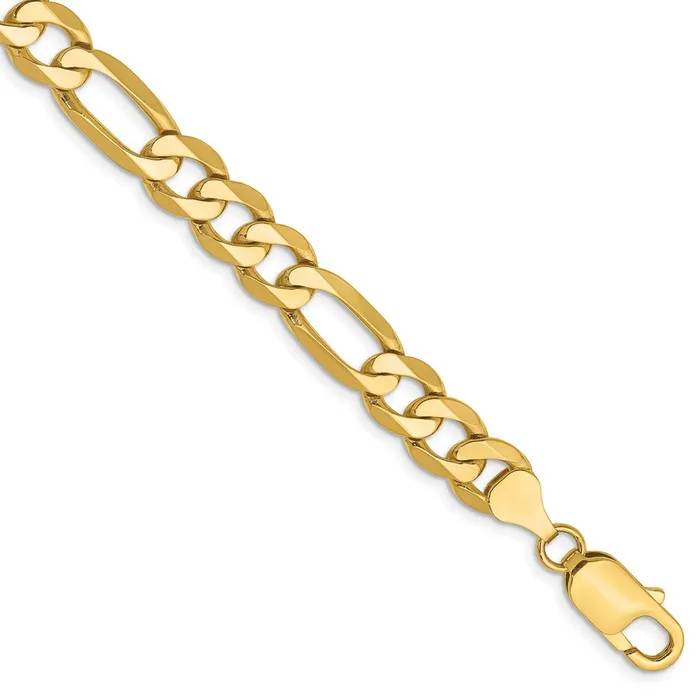 MDS Bracelets Solid 14K Yellow Gold 9 inch 75mm Flat Figaro with Lobster Clasp Chain Bracelet