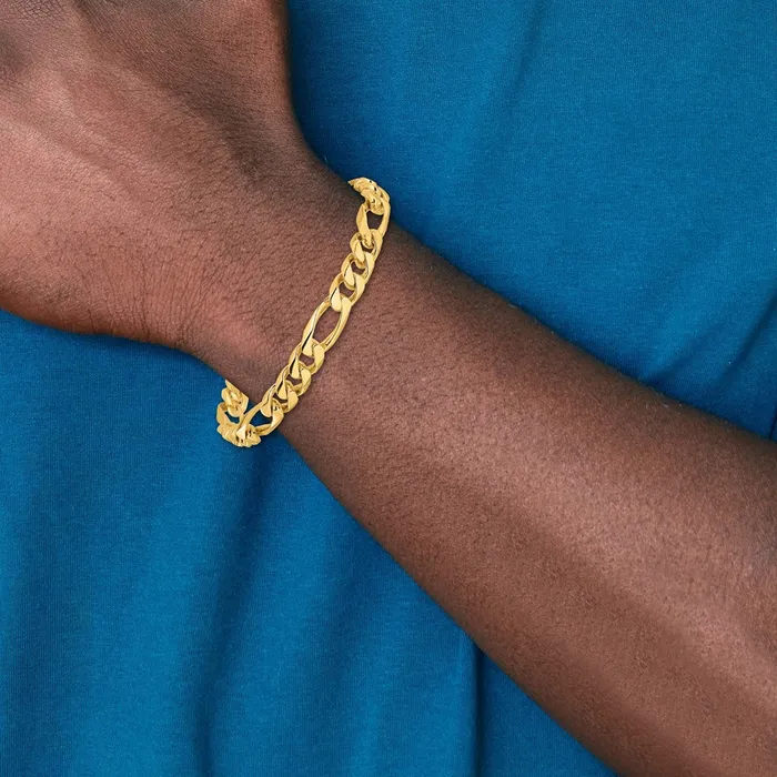MDS Bracelets Solid 14K Yellow Gold 9 inch 8mm Hand Polished Figaro Link with Fancy Lobster Clasp Bracelet MDS Bracelets Solid 14K Yellow Gold 9 inch 8mm Hand Polished Figaro Link with Fancy Lobster Clasp Bracelet