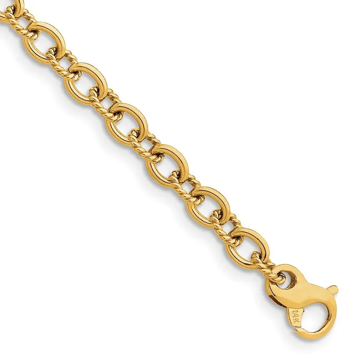MDS Necklaces Solid 14K Yellow Gold 20 inch 78mm Hand Polished and Textured Fancy Link with Fancy Lobster Clasp Chain Necklace MDS Necklaces Solid 14K Yellow Gold 20 inch 78mm Hand Polished and Textured Fancy Link with Fancy Lobster Clasp Chain Necklace