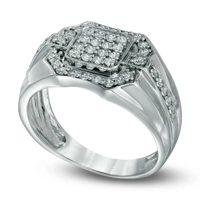Mens 075 CT TW Natural Diamond Ring in Solid 10K White Gold Goldia Rings Mens 075 CT TW Natural Diamond Ring in Solid 10K White Gold Goldia Rings