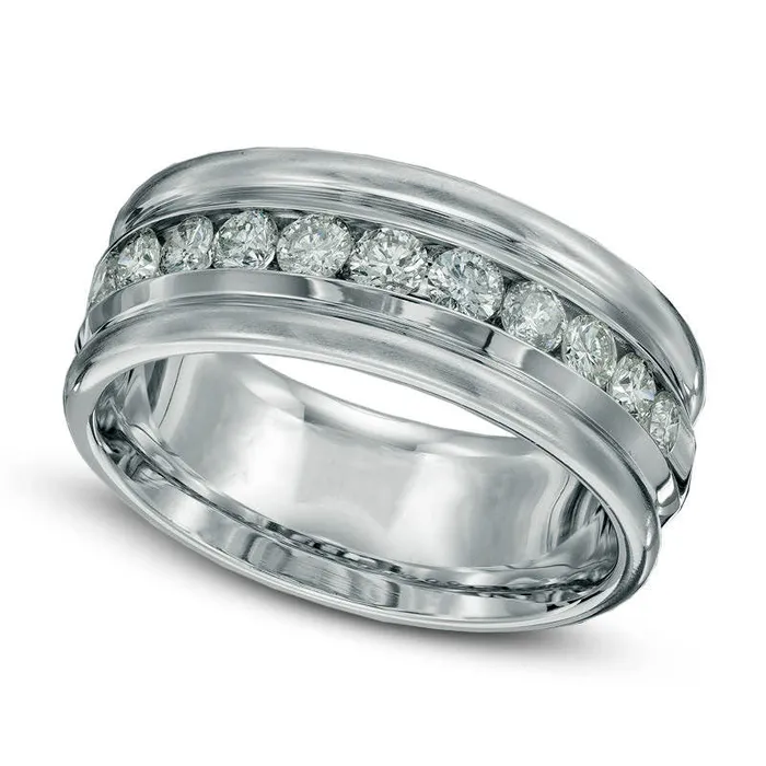 Mens 10 CT TW Natural Diamond Comfort Fit Wedding Band in Solid 14K White Gold Goldia Rings Mens 10 CT TW Natural Diamond Comfort Fit Wedding Band in Solid 14K White Gold Goldia Rings