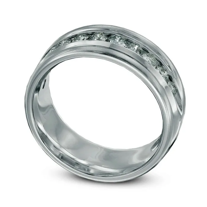 Mens 10 CT TW Natural Diamond Comfort Fit Wedding Band in Solid 14K White Gold Goldia Rings Mens 10 CT TW Natural Diamond Comfort Fit Wedding Band in Solid 14K White Gold Goldia Rings