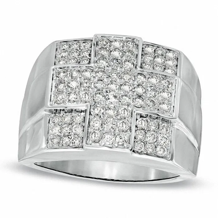 Mens 15 CT TW Natural Diamond Cross Ring in Solid 10K White Gold Goldia Rings Mens 15 CT TW Natural Diamond Cross Ring in Solid 10K White Gold Goldia Rings