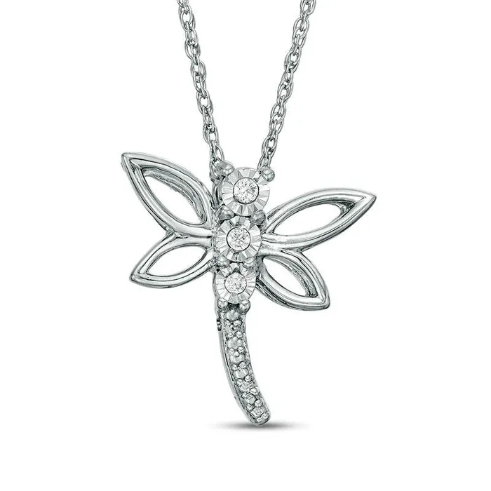 Natural Diamond Accent Dragonfly Pendant in Sterling Silver Goldia Necklaces Natural Diamond Accent Dragonfly Pendant in Sterling Silver Goldia Necklaces