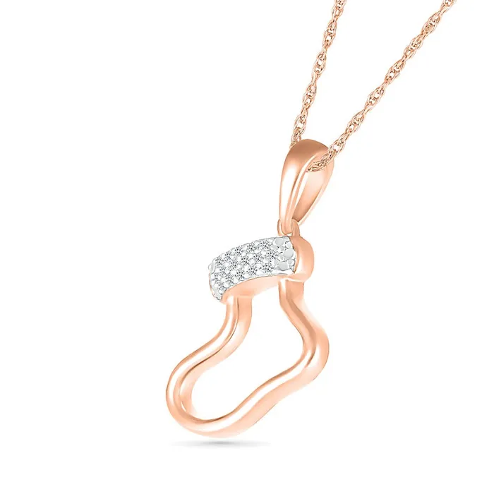 Natural Diamond Accent Holiday Stocking Pendant in Sterling Silver with 14K Rose Gold Plate Goldia Necklaces Natural Diamond Accent Holiday Stocking Pendant in Sterling Silver with 14K Rose Gold Plate Goldia Necklaces