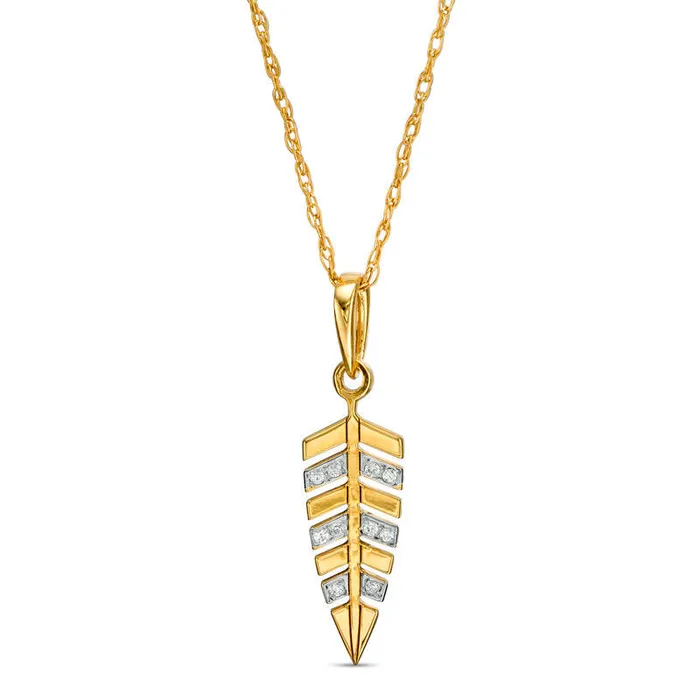 Natural Diamond Accent LaserCut Feather Pendant in 10K Yellow Gold Goldia Necklaces Natural Diamond Accent LaserCut Feather Pendant in 10K Yellow Gold Goldia Necklaces