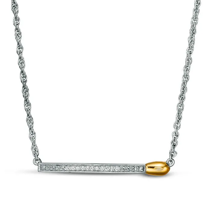 Natural Diamond Accent Matchstick Necklace in Sterling Silver and 10K Yellow Gold Goldia Necklaces Natural Diamond Accent Matchstick Necklace in Sterling Silver and 10K Yellow Gold Goldia Necklaces