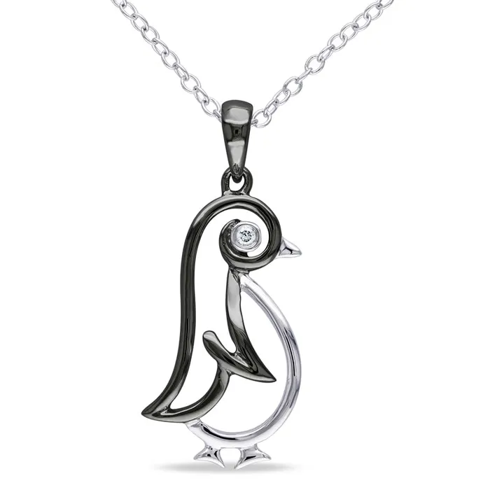 Natural Diamond Accent Penguin Pendant in TwoTone Sterling Silver Goldia Rings
