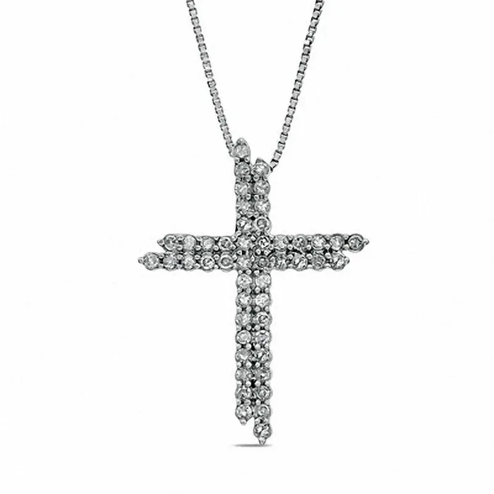 Necklaces 05 CT TW Natural Diamond Double Row Cross Pendant in Sterling Silver Goldia Necklaces 05 CT TW Natural Diamond Double Row Cross Pendant in Sterling Silver Goldia