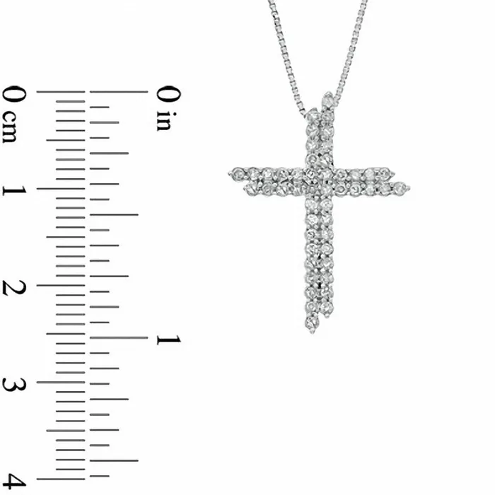 Necklaces 05 CT TW Natural Diamond Double Row Cross Pendant in Sterling Silver Goldia Necklaces 05 CT TW Natural Diamond Double Row Cross Pendant in Sterling Silver Goldia