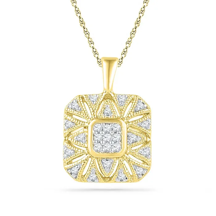 Necklaces 10kt Yellow Gold Round Diamond Square Cluster Pendant 16 Cttw gndatlanta Necklaces 10kt Yellow Gold Round Diamond Square Cluster Pendant 16 Cttw gndatlanta