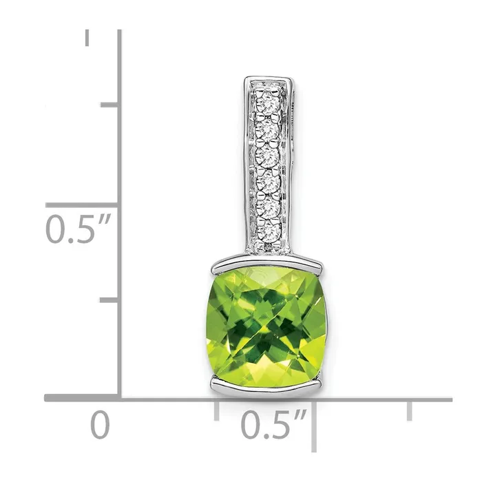 Necklaces 14k White Gold Cushion Peridot and Real Diamond Pendant Goldia