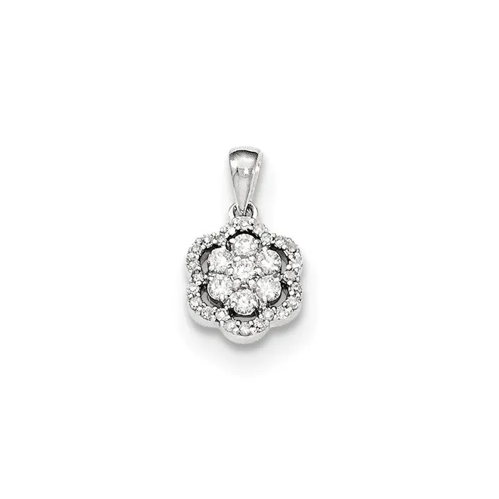 Necklaces 14K White Gold Real Diamond Flower Pendant Goldia