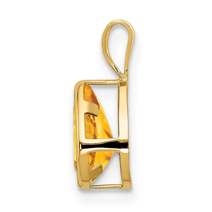 Necklaces 14K Yellow Gold 8x5mm Pear Citrine Checker bezel pendant Goldia