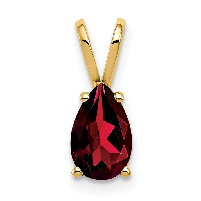 Necklaces 14K Yellow Gold 8x5mm Pear Garnet pendant Goldia