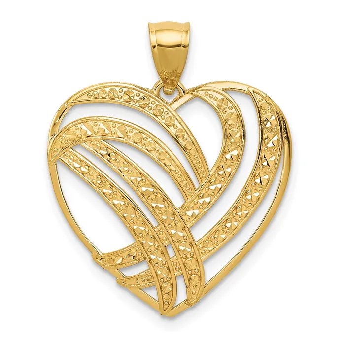 Necklaces 14k Yellow Gold Polished Diamond Cut Heart Pendant Goldia