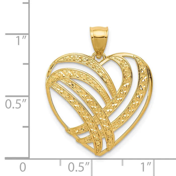 Necklaces 14k Yellow Gold Polished Diamond Cut Heart Pendant Goldia