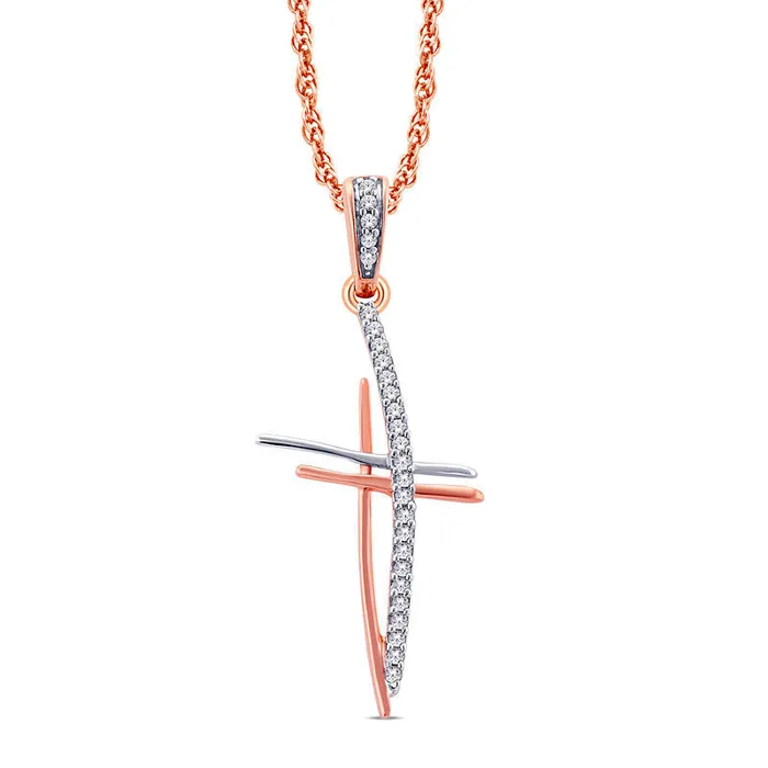 Necklaces Goldia 01 CT TW Natural Diamond Double Cross Pendant in 10K TwoTone Gold Necklaces Goldia 01 CT TW Natural Diamond Double Cross Pendant in 10K TwoTone Gold
