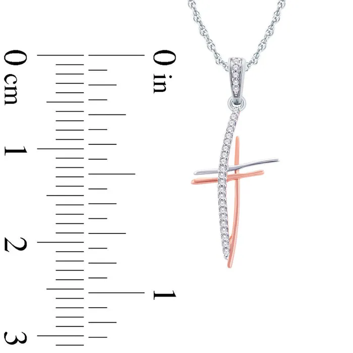 Necklaces Goldia 01 CT TW Natural Diamond Double Cross Pendant in 10K TwoTone Gold Necklaces Goldia 01 CT TW Natural Diamond Double Cross Pendant in 10K TwoTone Gold