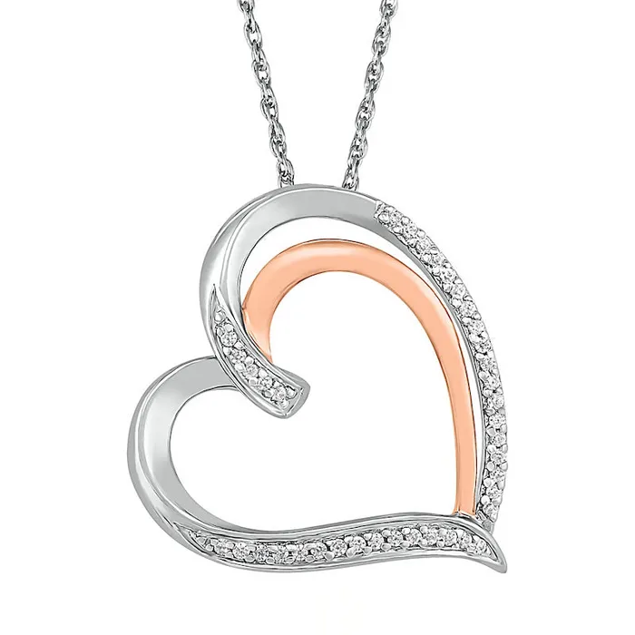 Necklaces Goldia 01 CT TW Natural Diamond Double Row Heart Pendant in Sterling Silver and 10K Rose Gold Necklaces Goldia 01 CT TW Natural Diamond Double Row Heart Pendant in Sterling Silver and 10K Rose Gold