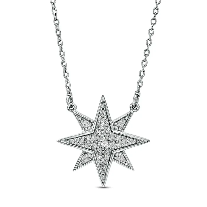 Necklaces Goldia 013 CT TW Composite Natural Diamond Starburst Necklace in Sterling Silver